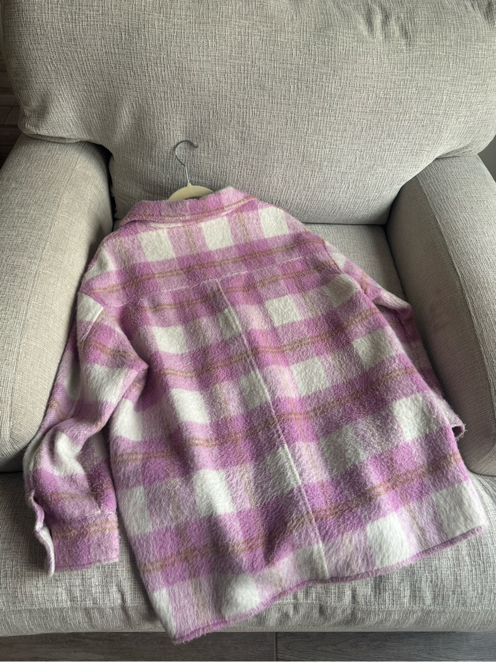 Pink Plaid Button-Down Shacket Jacket - Picture 3 of 3